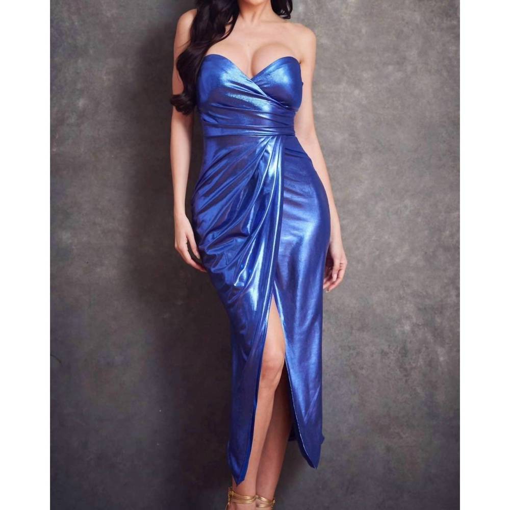NEW WFFS strapless midi dress in electric blue